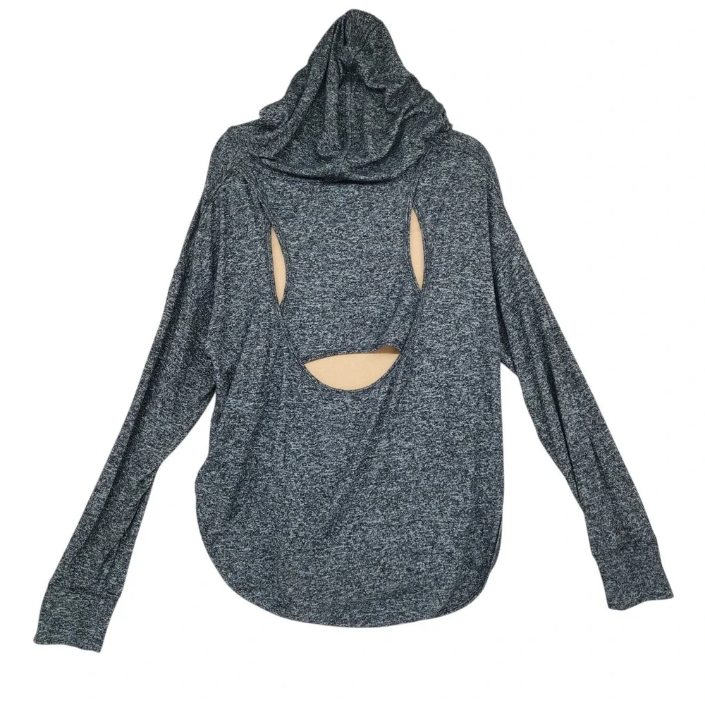 Athleta Lombard Hoodie L Women Gray‎ Heathered Open Back High Low Activewear